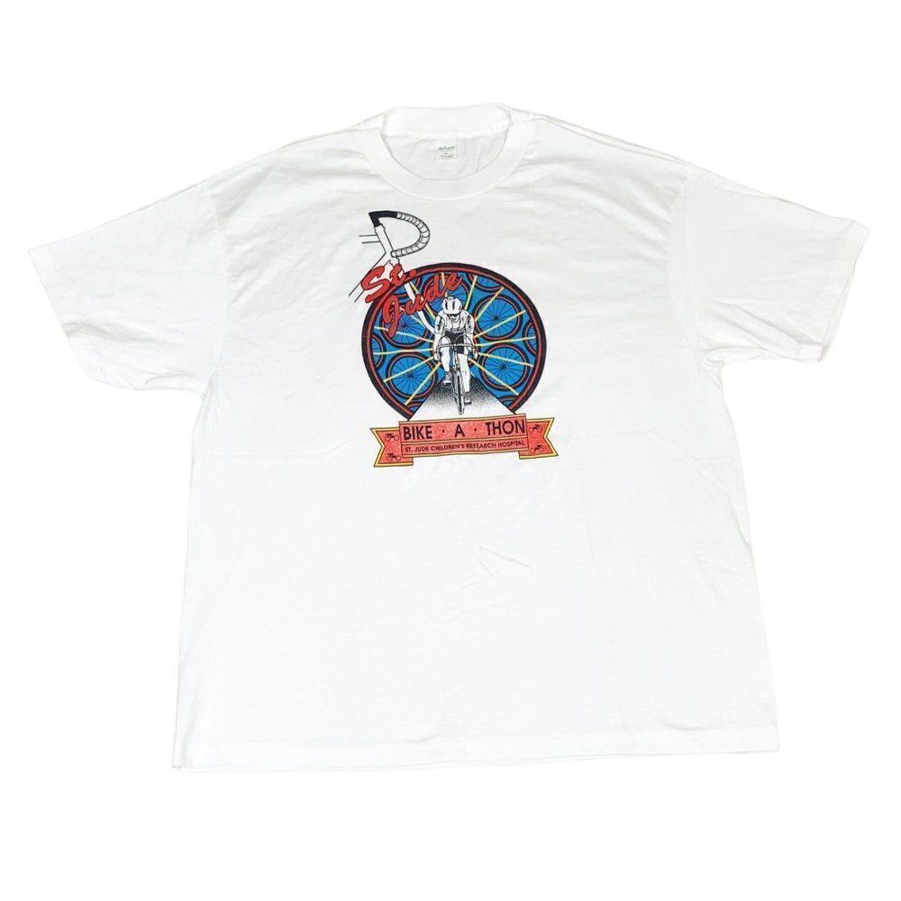 Vintage Saint Jude Bike-Athon T-Shirt XL White Bike Race Single Stitch